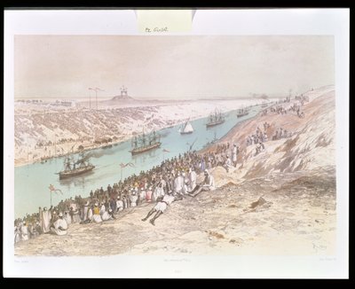 De inauguratieprocessie van het Suezkanaal bij El-Guisr in 1865, uit 